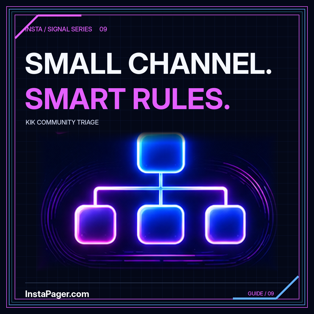 Small channel, smart rules: neon magenta and blue routing graphic