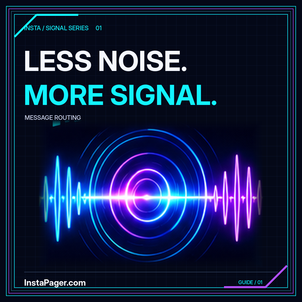 Less noise, more signal: futuristic cyan and purple notification graphic