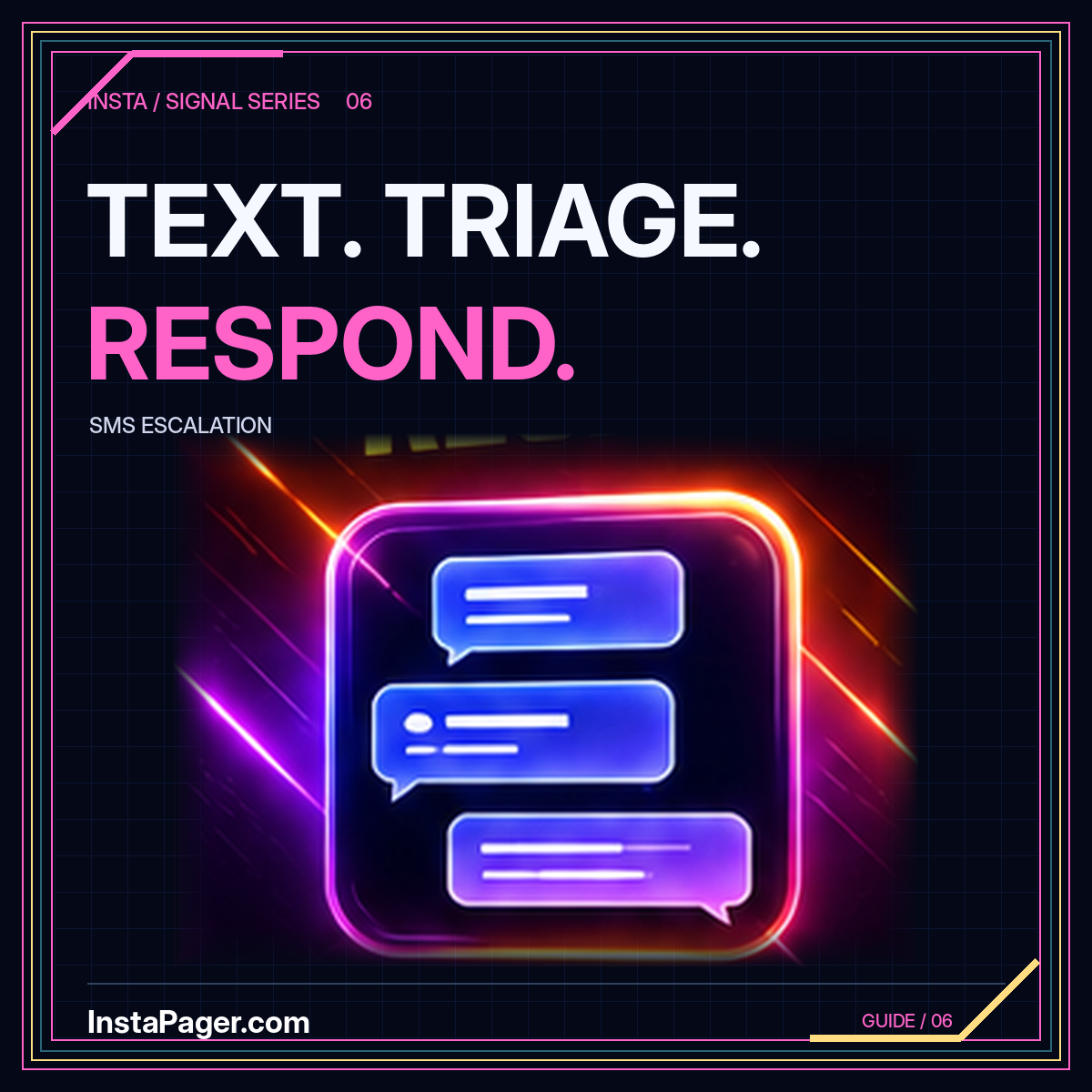 Text, triage, respond: futuristic pink and gold mobile notification graphic