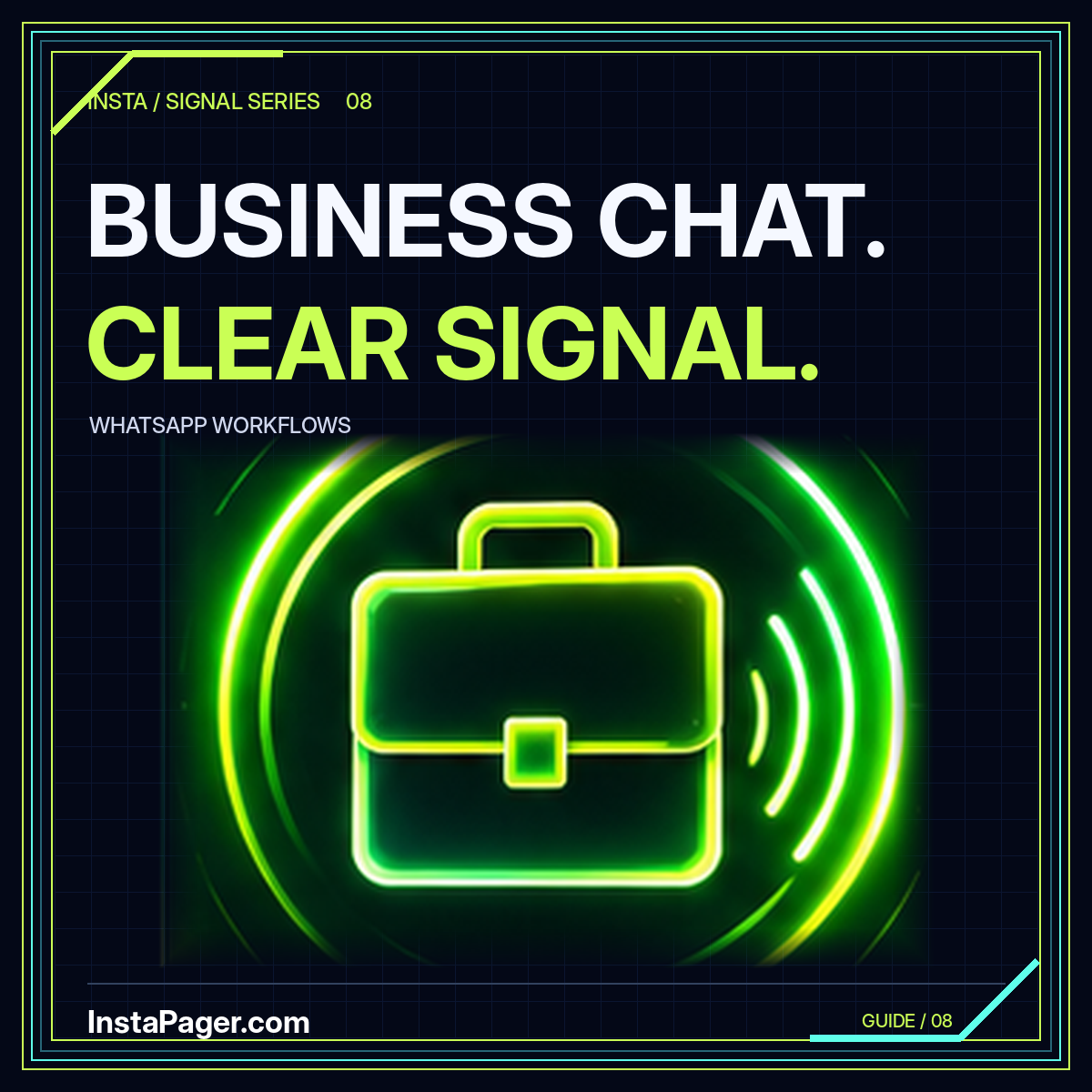 Business chat, clear signal: lime and mint futuristic briefcase graphic